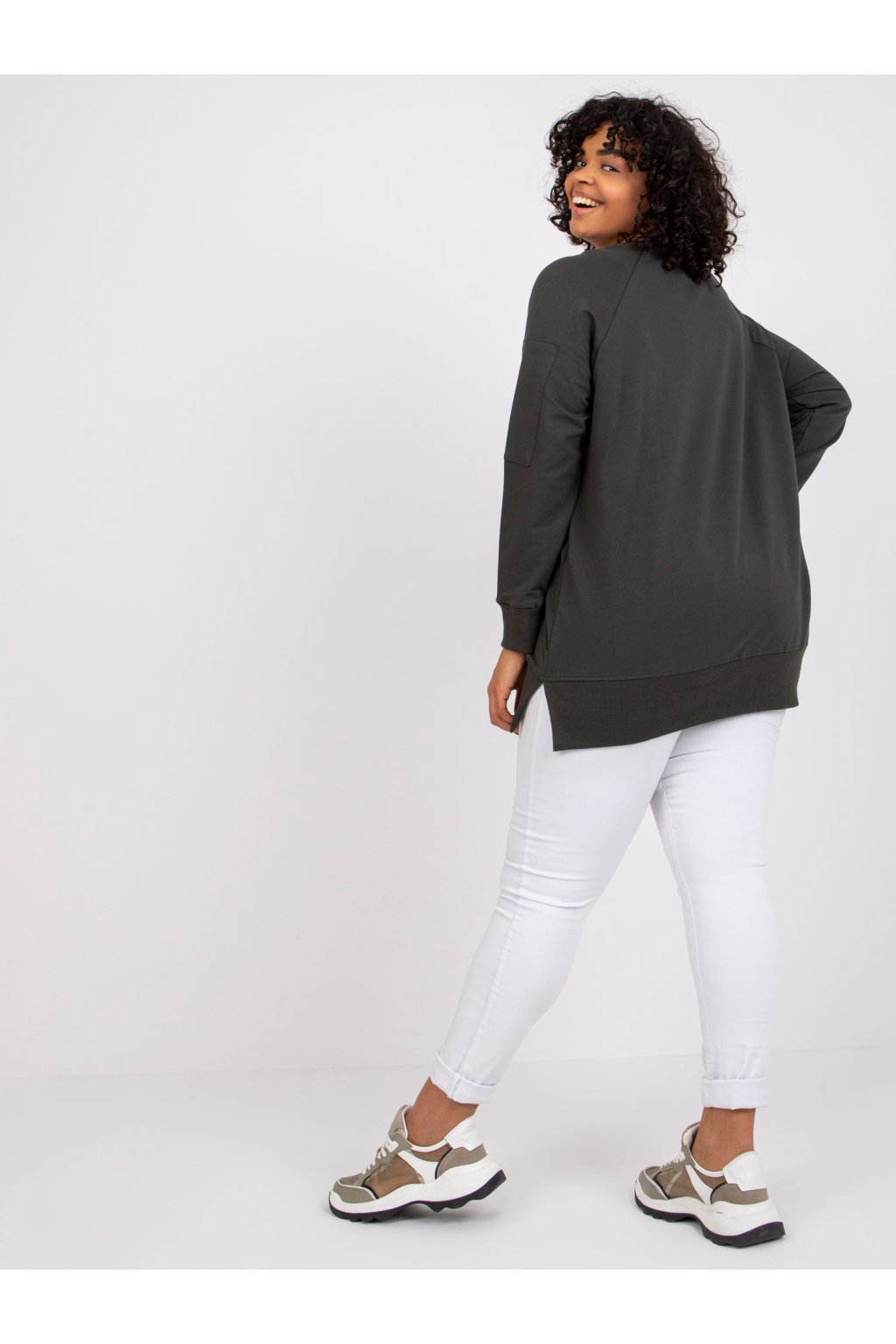 Dámske tmave-khaki šaty - tunika pre plnoštíhle moletky kód produktu RV-TU-7158.76P