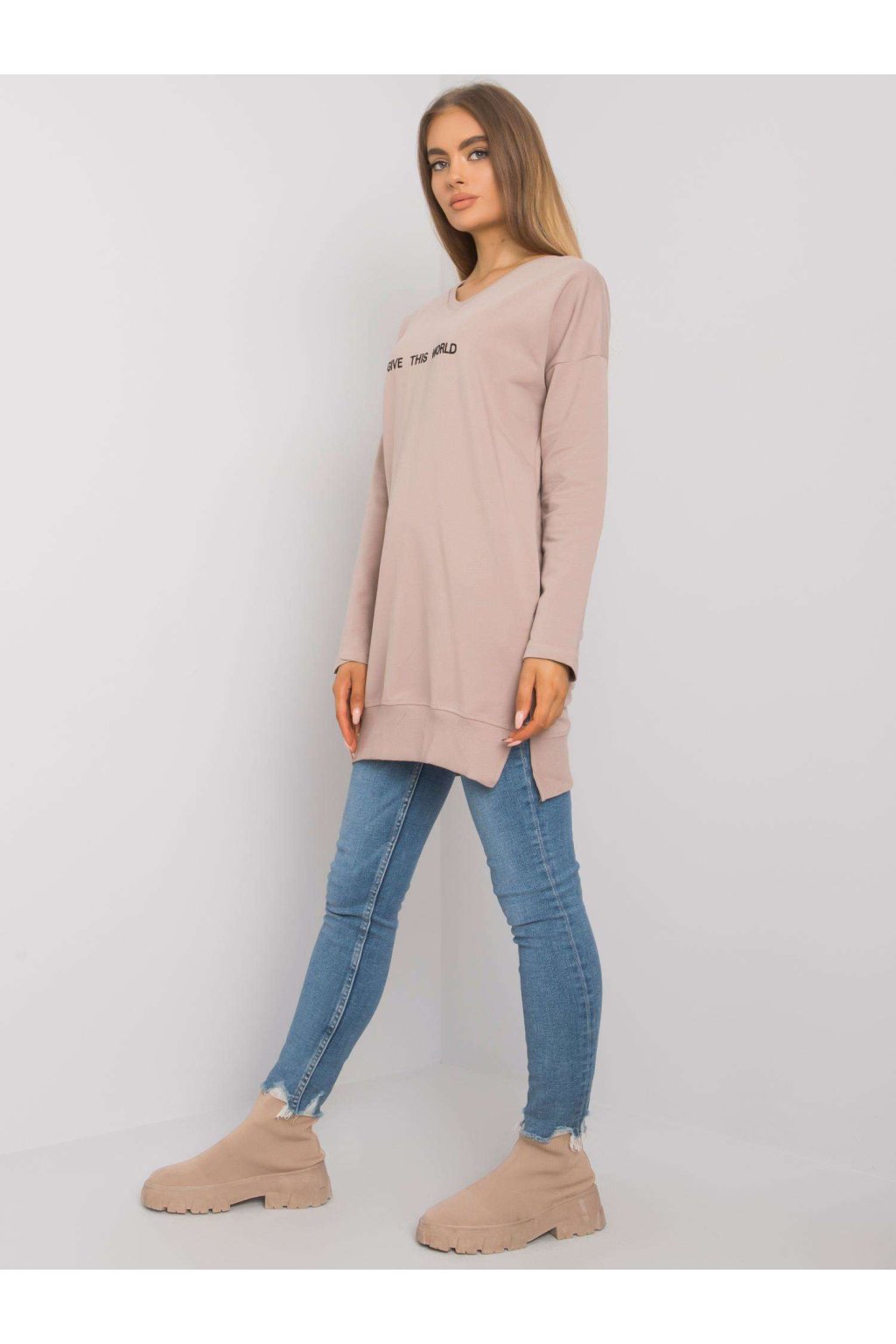 Dámske tmavo-béžove šaty - tunika športove kód produktu RV-TU-7201.43P