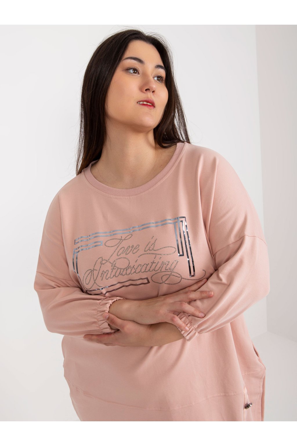 Dámske svetlo-ružove šaty - tunika plus size kód produktu RV-TU-7505.15
