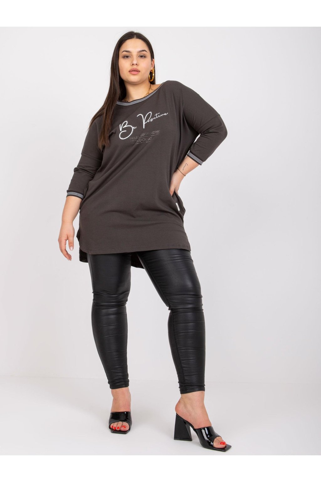 Dámske tmave-khaki šaty - tunika pre plnoštíhle moletky kód produktu RV-TU-7564.57