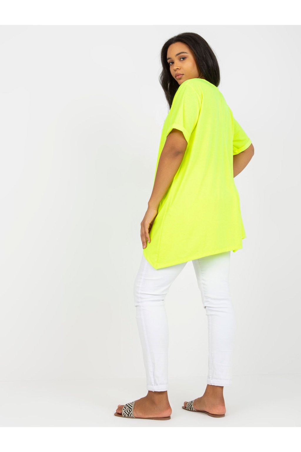 Dámske krikľavo-žlte šaty - tunika pre plnoštíhle moletky kód produktu RV-TU-7853.50