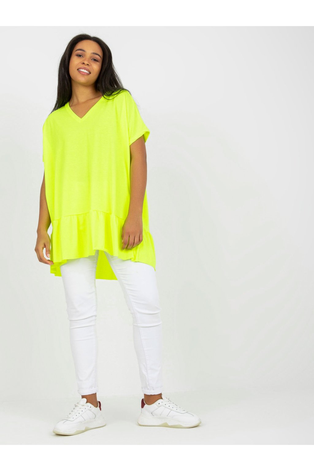 Dámske krikľavo-žlte šaty - tunika pre plnoštíhle moletky kód produktu RV-TU-7855.29