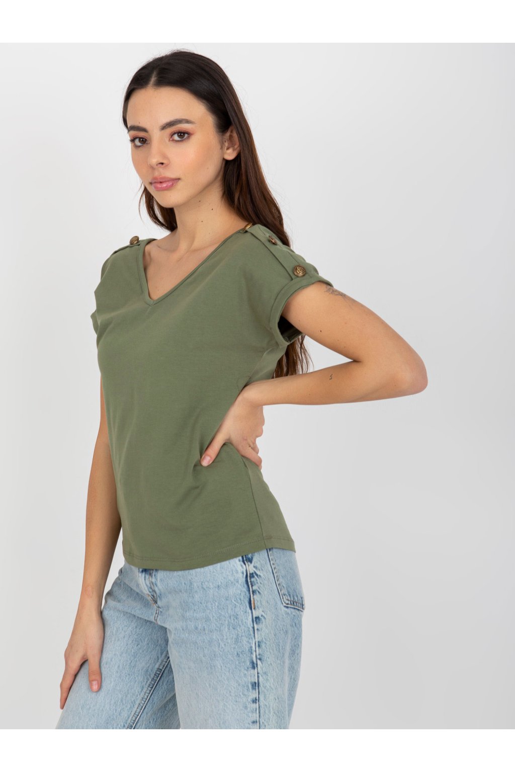 Dámska bavlnená blúzka na bežný deň tmavo-khaki, elastan, kód produktu TW-BZ-BL-1006.56