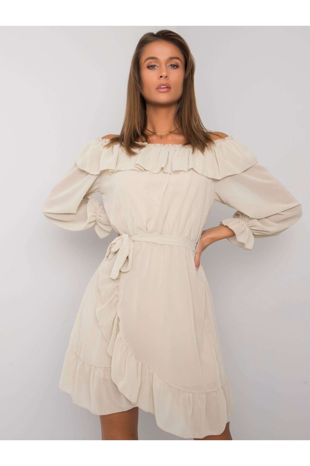 Dámske svetlo-béžove šaty španielského strihu kód produktu TW-SK-BI-1203.72P