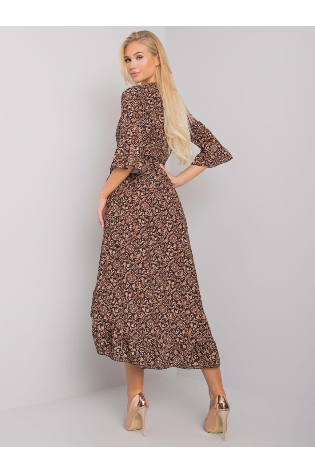 Dámske čierno-béžove šaty s podtlačeným vzorom kód produktu TW-SK-BI-24502-3.46P