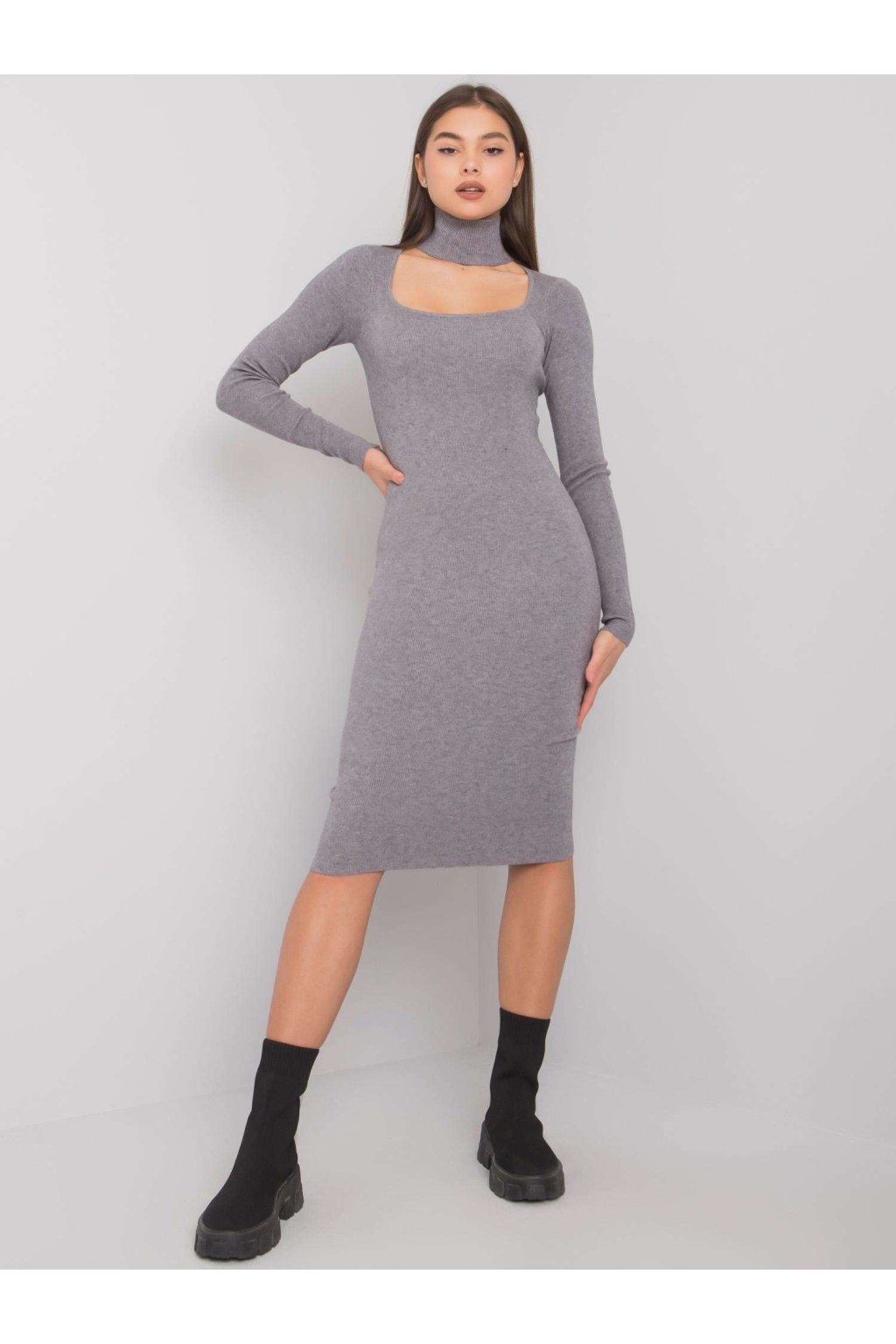 Dámske tmavo-sive šaty pletene dizajnove kód produktu TW-SK-BI-ZS5178.84