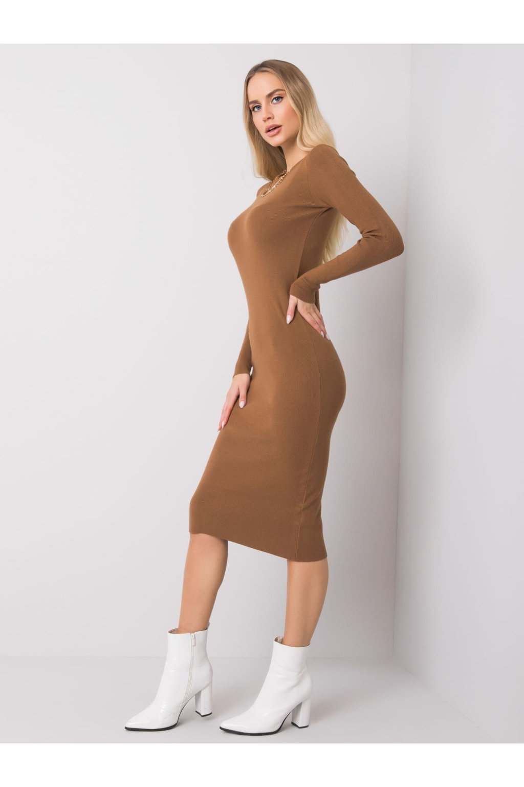 Dámske hnede šaty pletene dizajnove kód produktu TW-SK-BI-ZS9004.85