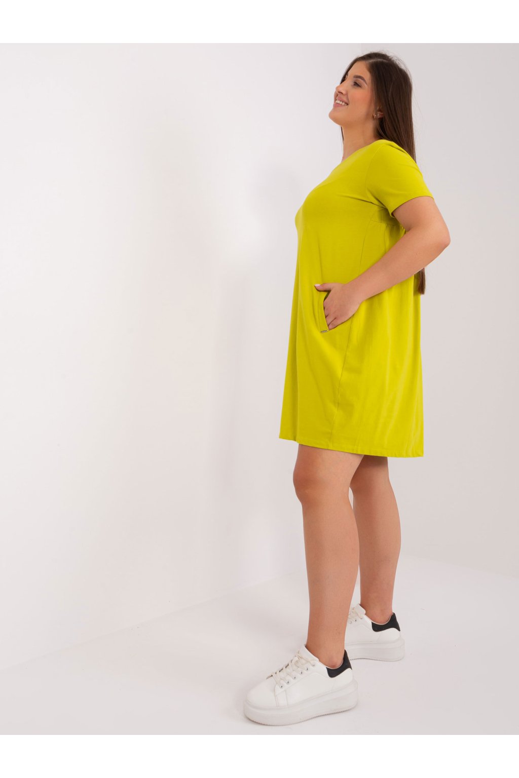 Dámske limetkove-zelene šaty plus size kód produktu RV-SK-8768.17P