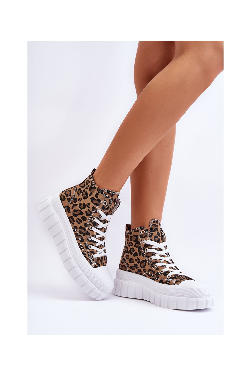 Hnedé dámske vysoké tenisky s leopardím vzorom na platforme, kód produktu UB25P LEOPARD