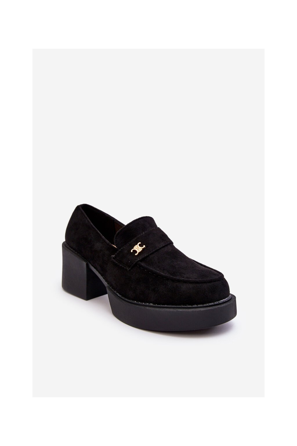 Čierne dámske semišové poltopánky na stĺpovom podpätku s platformou, kód produktu NS382P BLACK