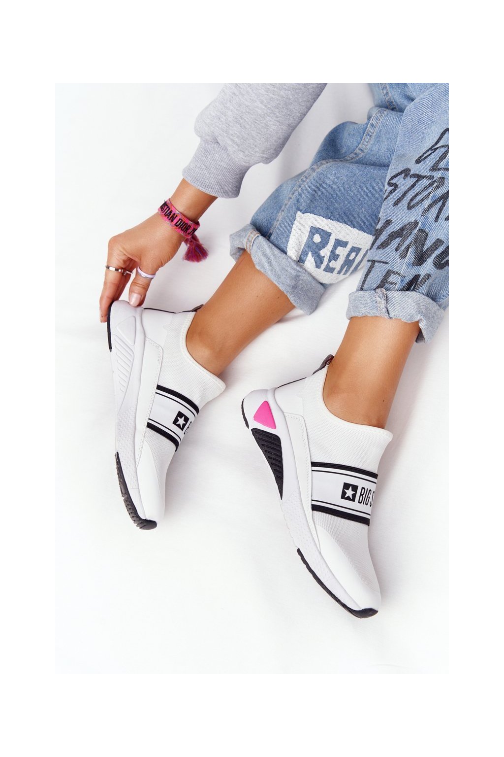 Biele dámske tenisky Big Star s textilným zvrškom a platformovým podpätkom, kód produktu HH274538 WHITE