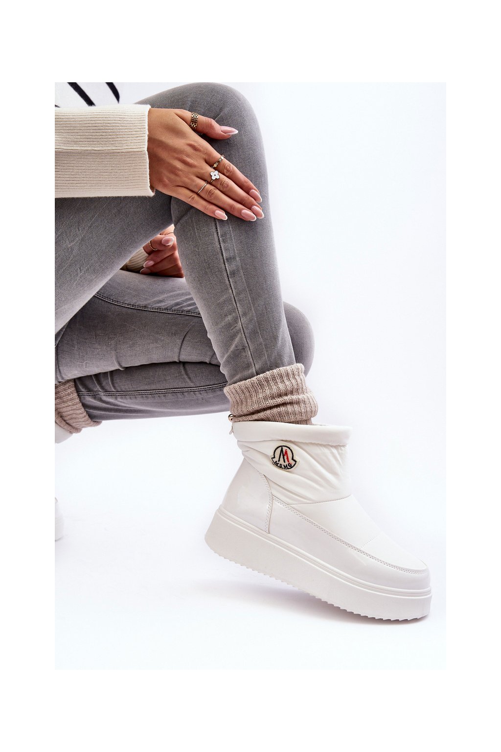 Biele dámske snehule s hrubou zateplenou podšívkou z ovčej kožušiny, kód produktu HY852-9 WHITE