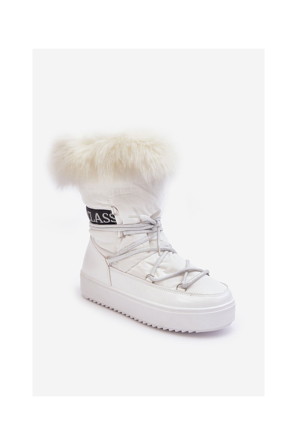 Biele dámske snehule s hrubou podrážkou a zateplenou podšívkou, kód produktu NB605 WHITE