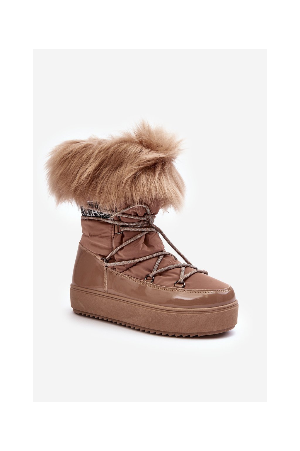 Béžové dámske snehule s hrubou podrážkou a teplou zateplením, kód produktu NB605 KHAKI