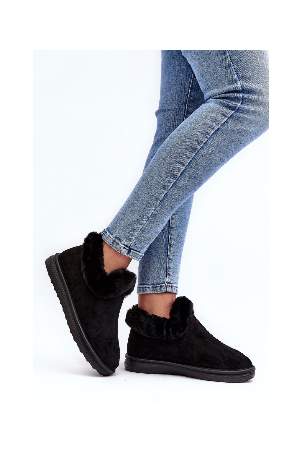 Čierne dámske semišové snehule s hrubou kožušinou na zimu, kód produktu 23PA02-6564 BLACK