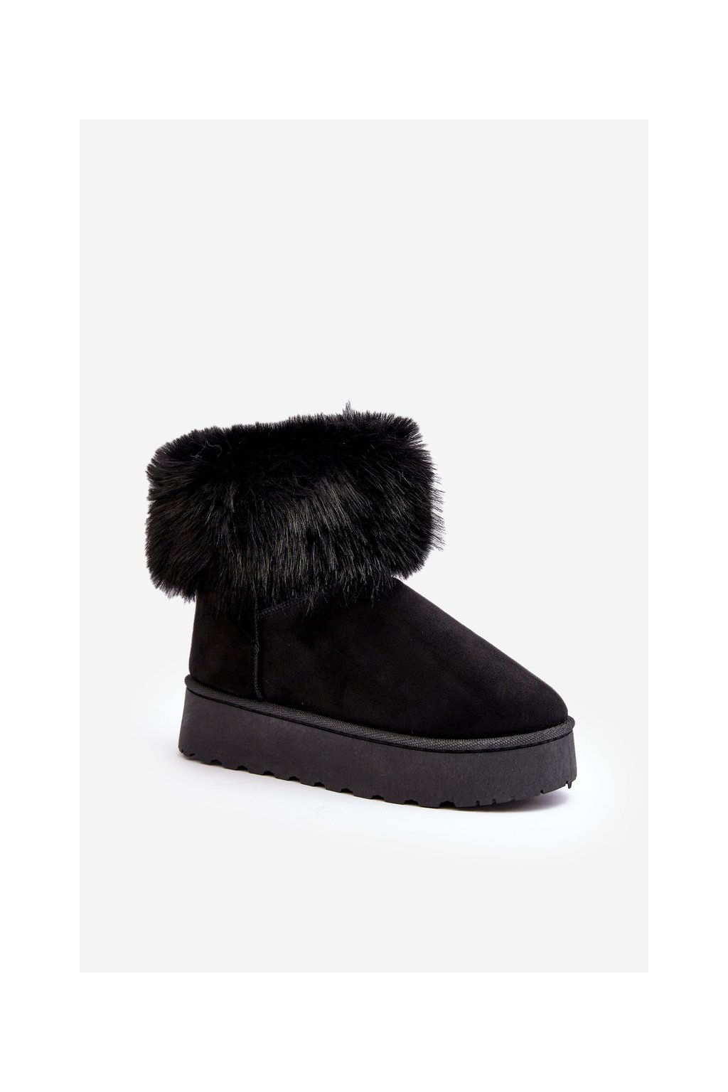 Čierne dámske snehule z eko semišu s hrubou podošvou a zateplením, kód produktu 20202-4A BLACK