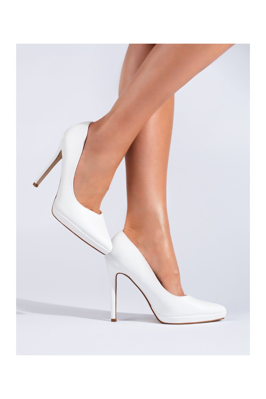 Biele dámske lodičky s hrubým podpätkom z eko kože, kód produktu 82570-A