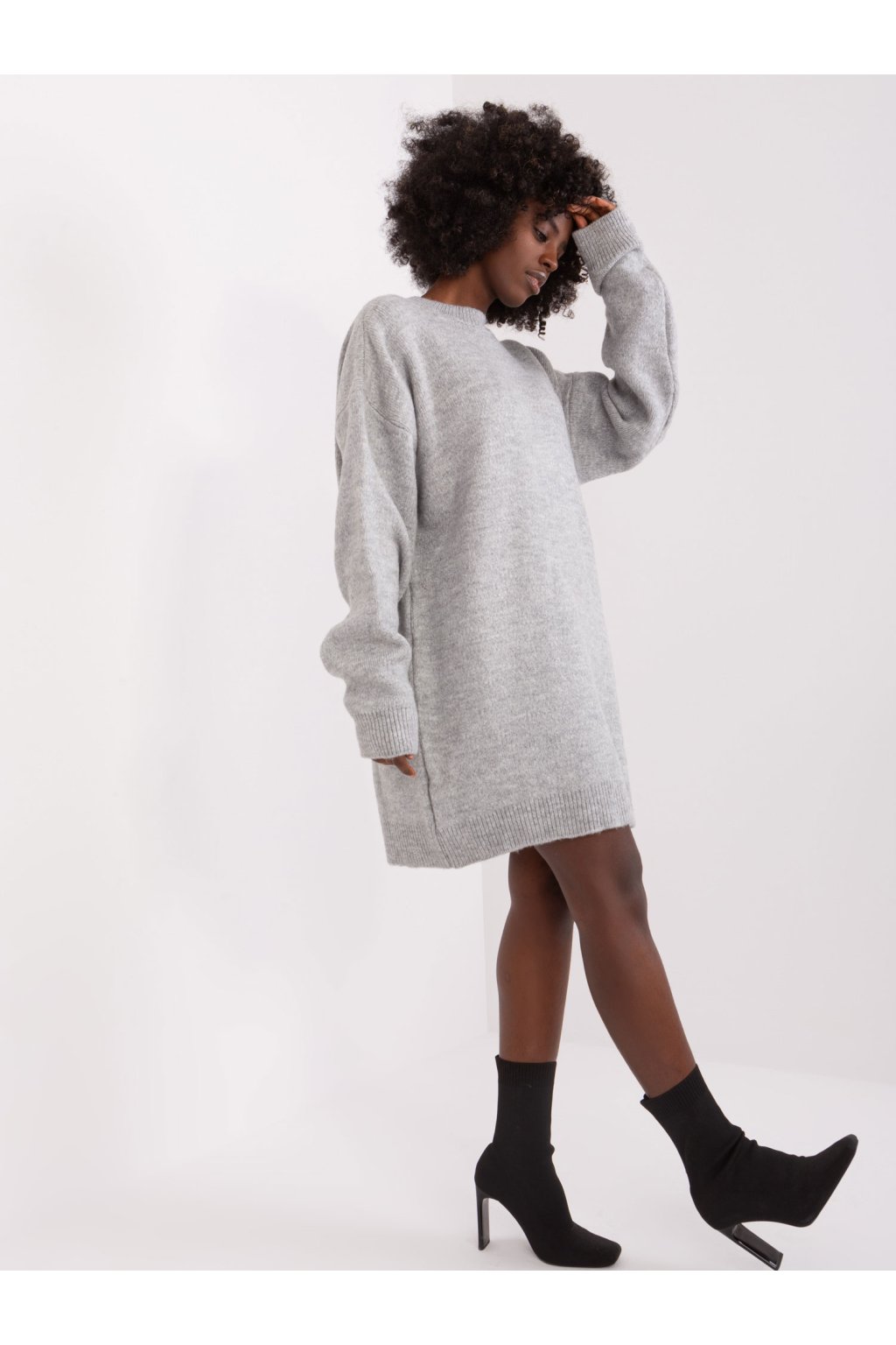 Dámske sive šaty pletene dizajnove kód produktu LC-SK-0568.01P