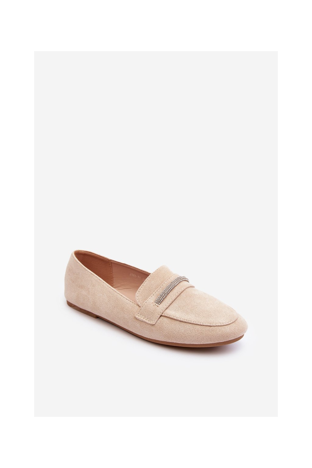 Dámske béžové mokasíny z eko semišu na rovnej podrážke, kód produktu 2066-71 BEIGE
