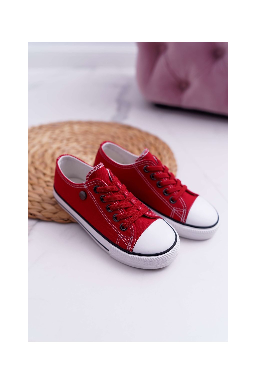 Červené dámske nízke tenisky z textílie, slip-on, kód produktu 9DZ35-1198 RED