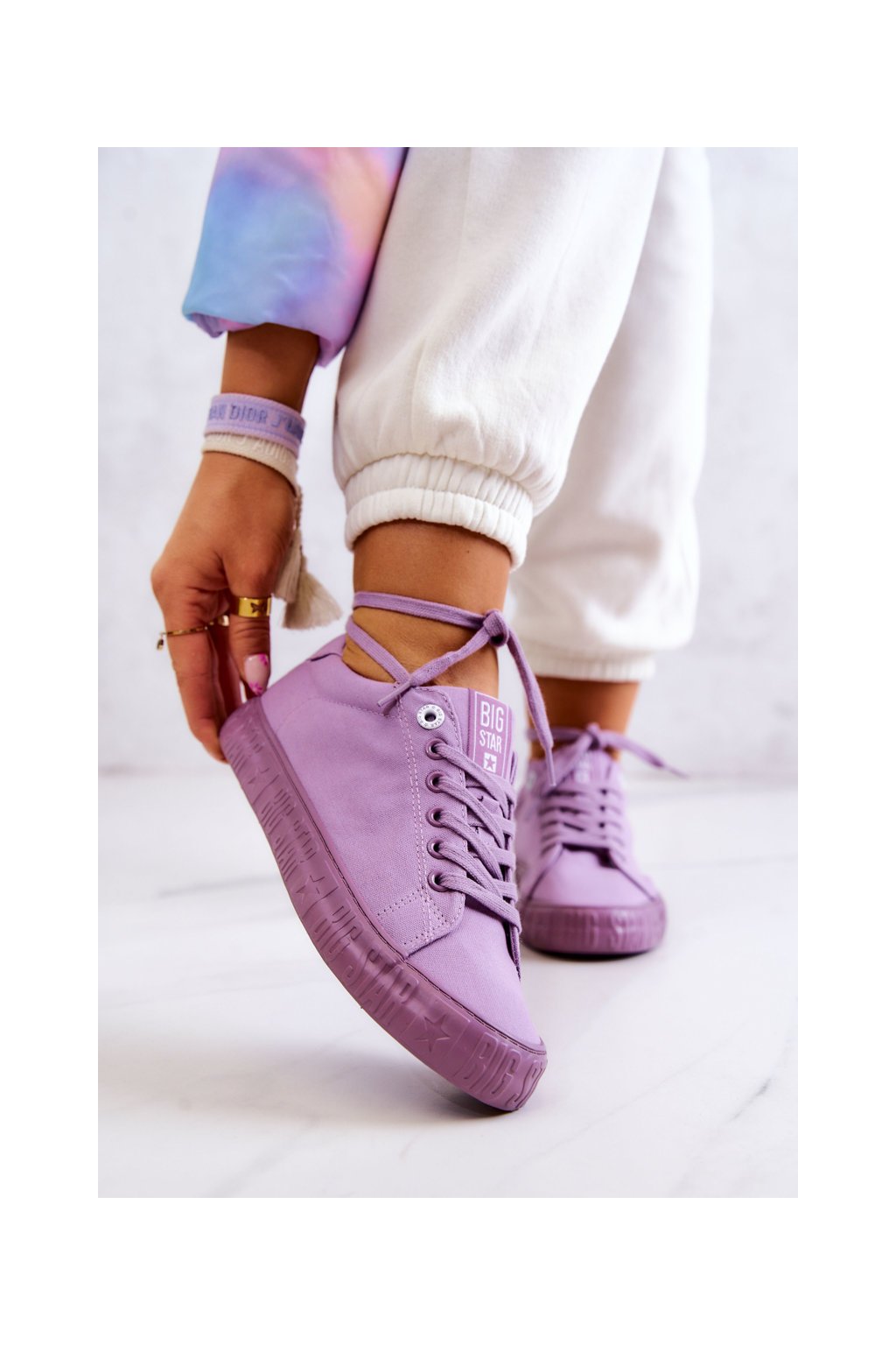 Fialové dámske textilné tenisky Big Star na šnúrovanie, kód produktu JJ274416 PURPLE