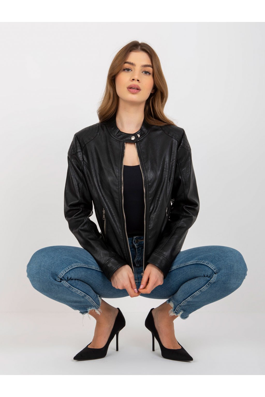 Dámska motorkárska bunda z eko kože, čierna, kód produktu NM-KR-R23-2050.97P