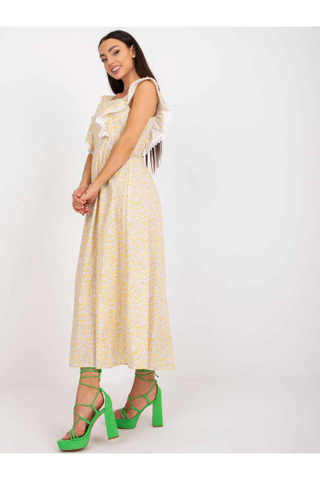Dámske svetlo-žlte šaty s podtlačeným vzorom kód produktu EM-SK-229.59P