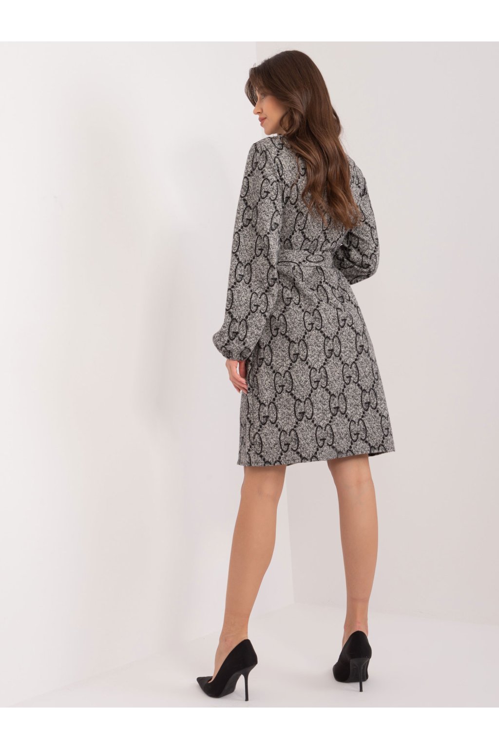 Dámske sivo-čierne šaty pletene dizajnove kód produktu LK-SK-509526-1.06