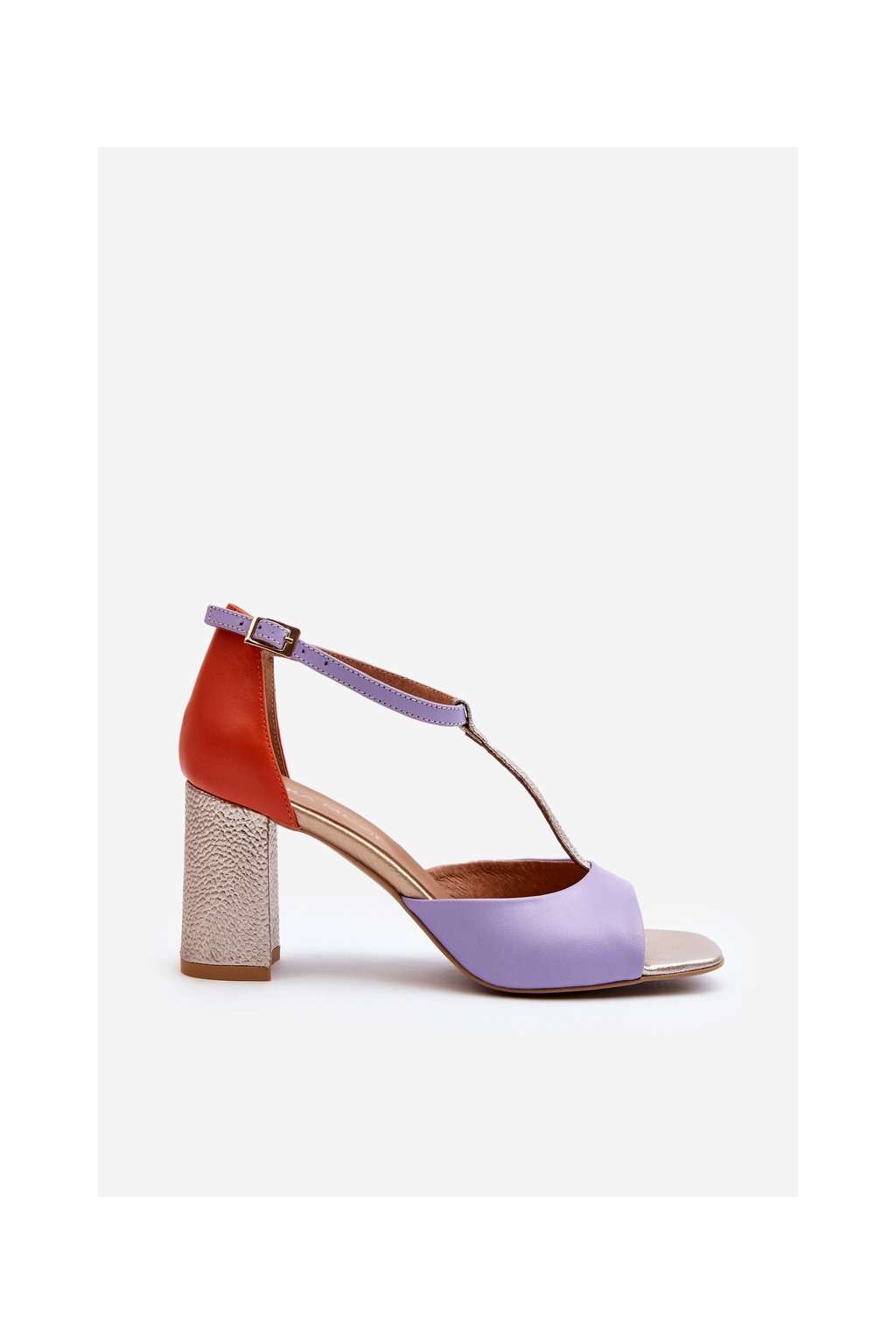 Fialové dámske kožené sandále na stĺpovom podpätku 8 cm, kód produktu 2759/243-244-830