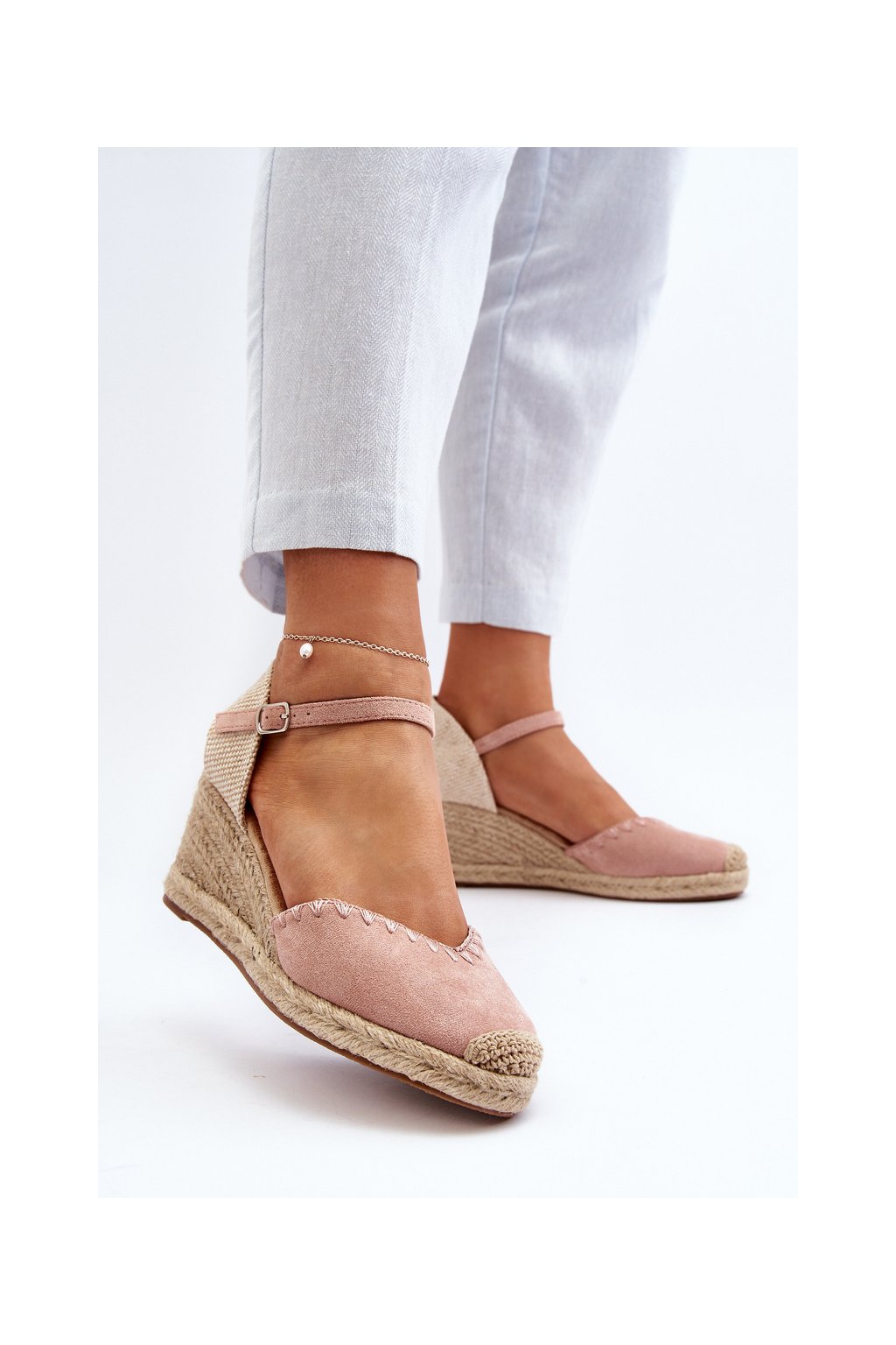 Ružové dámske sandále s platformou a klínkom z eko semišu, kód produktu H8-768 PINK