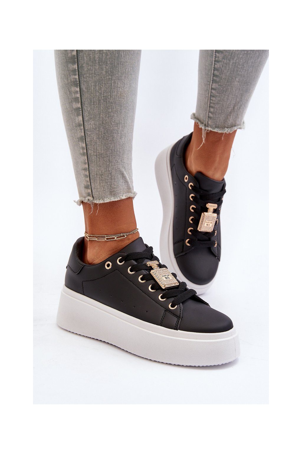 Dámske čierne tenisky z eko kože na platforme, kód produktu LA279 BLACK