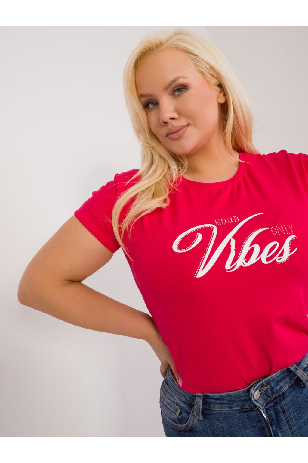 Červené dámske plus size tričko z bavlny s elastanom, kód produktu RV-TS-9475.60