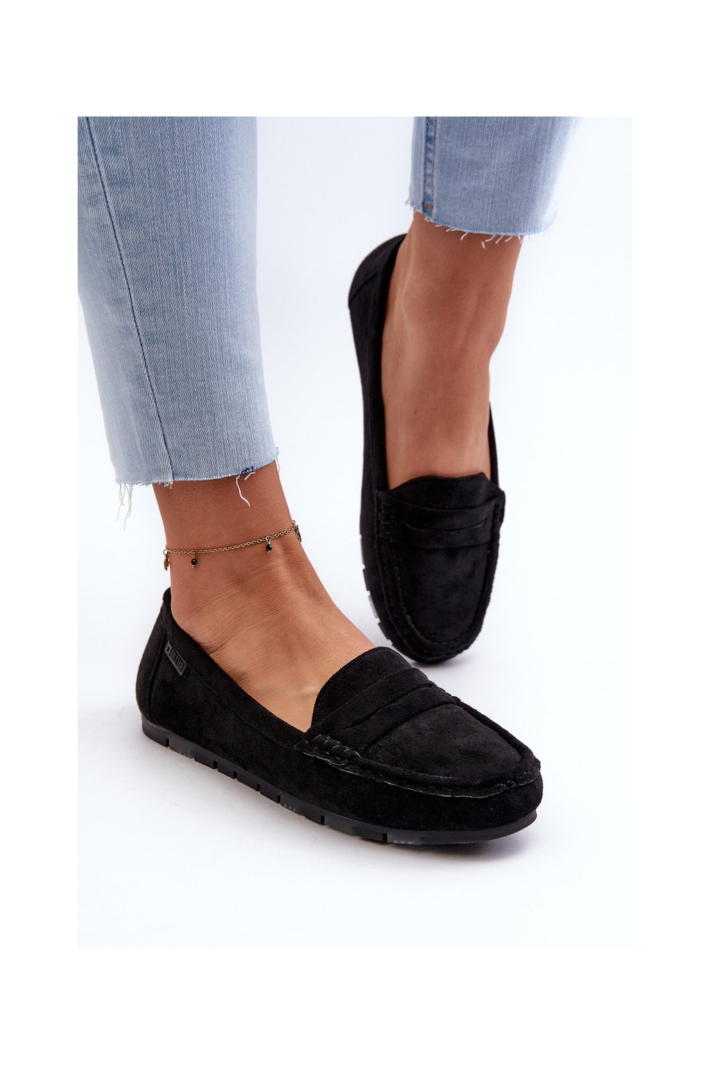 Čierne dámske mokasíny z eko semišu s rovnou podrážkou, kód produktu NN274929