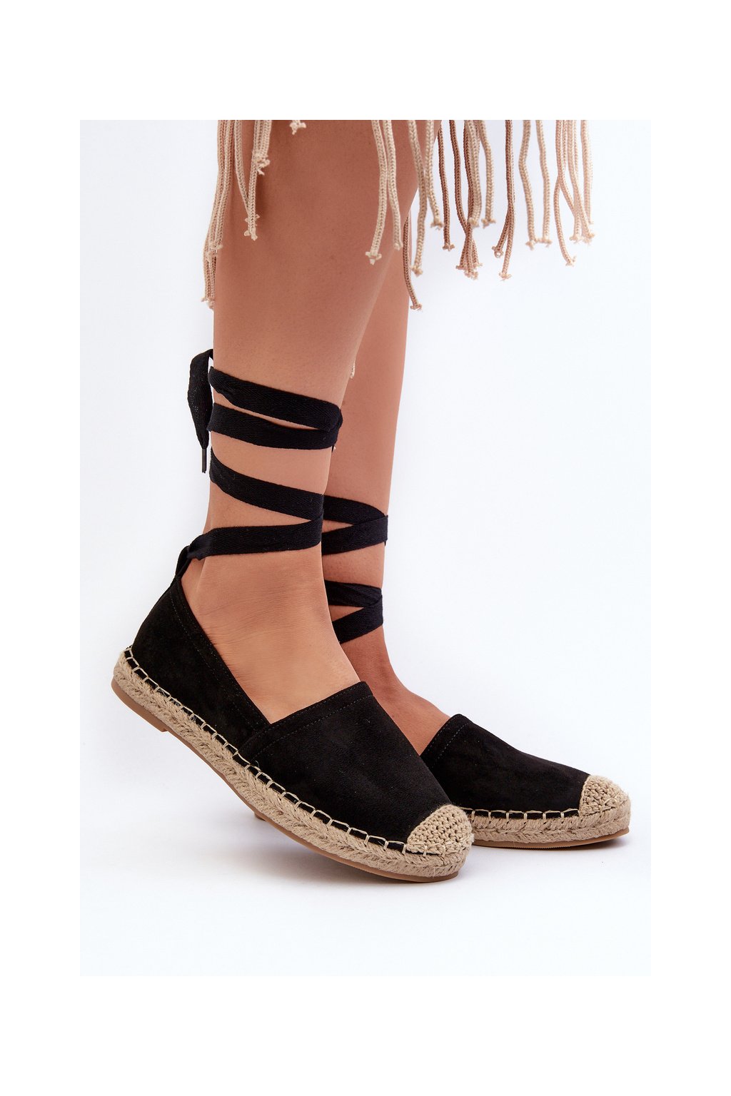 Čierne dámske espadrilky z eko semišu s rovnou podrážkou, kód produktu B-727 BLACK