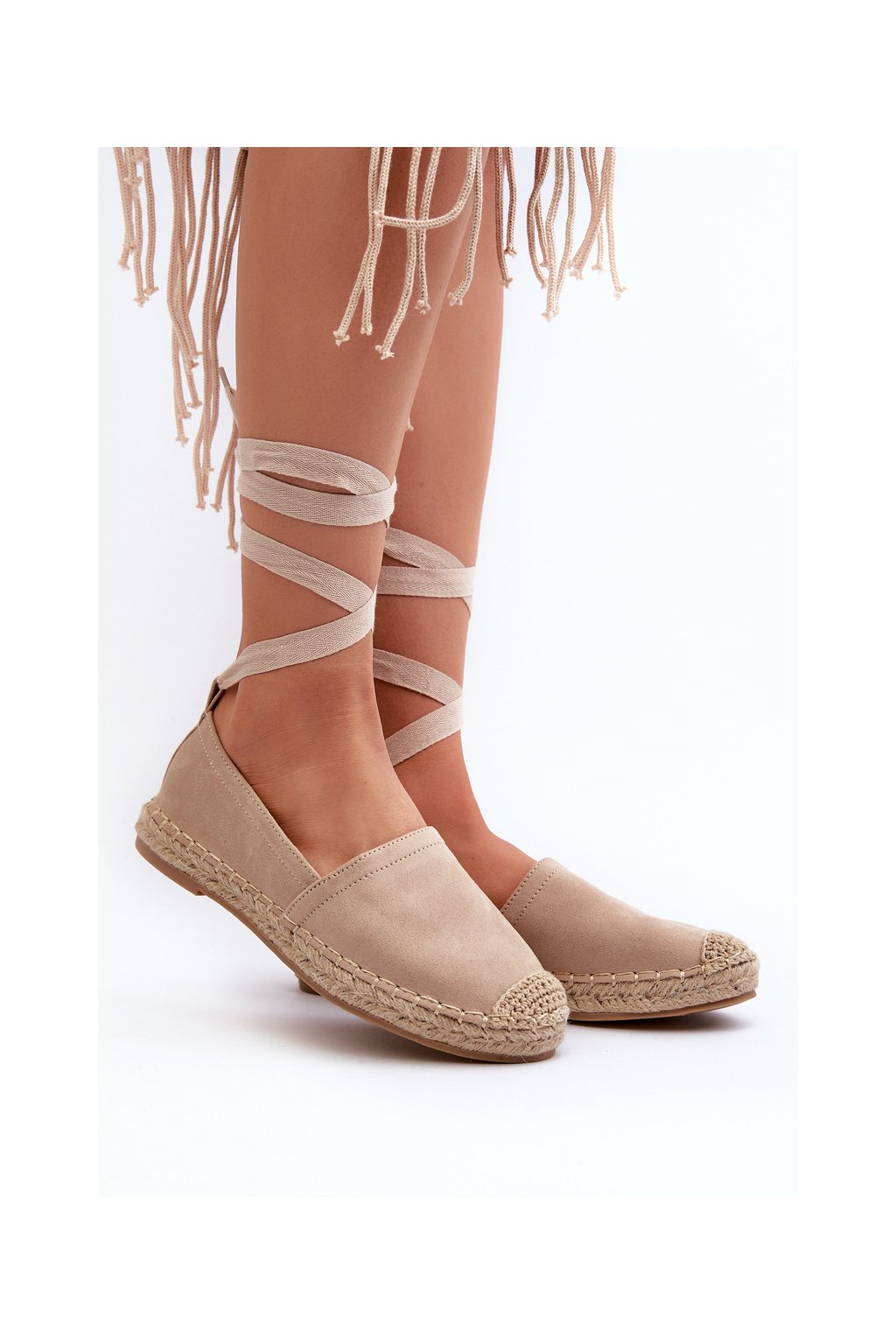 Dámske béžové espadrilky z EKO semišu s rovnou podrážkou, kód produktu B-727 APRICOT