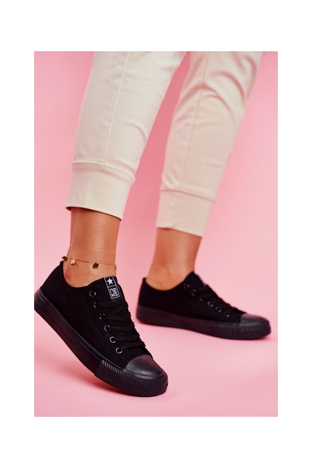 Čierne dámske tenisky z textilu na rovnej podrážke, kód produktu 9SP30-1141 BLACK BLACK