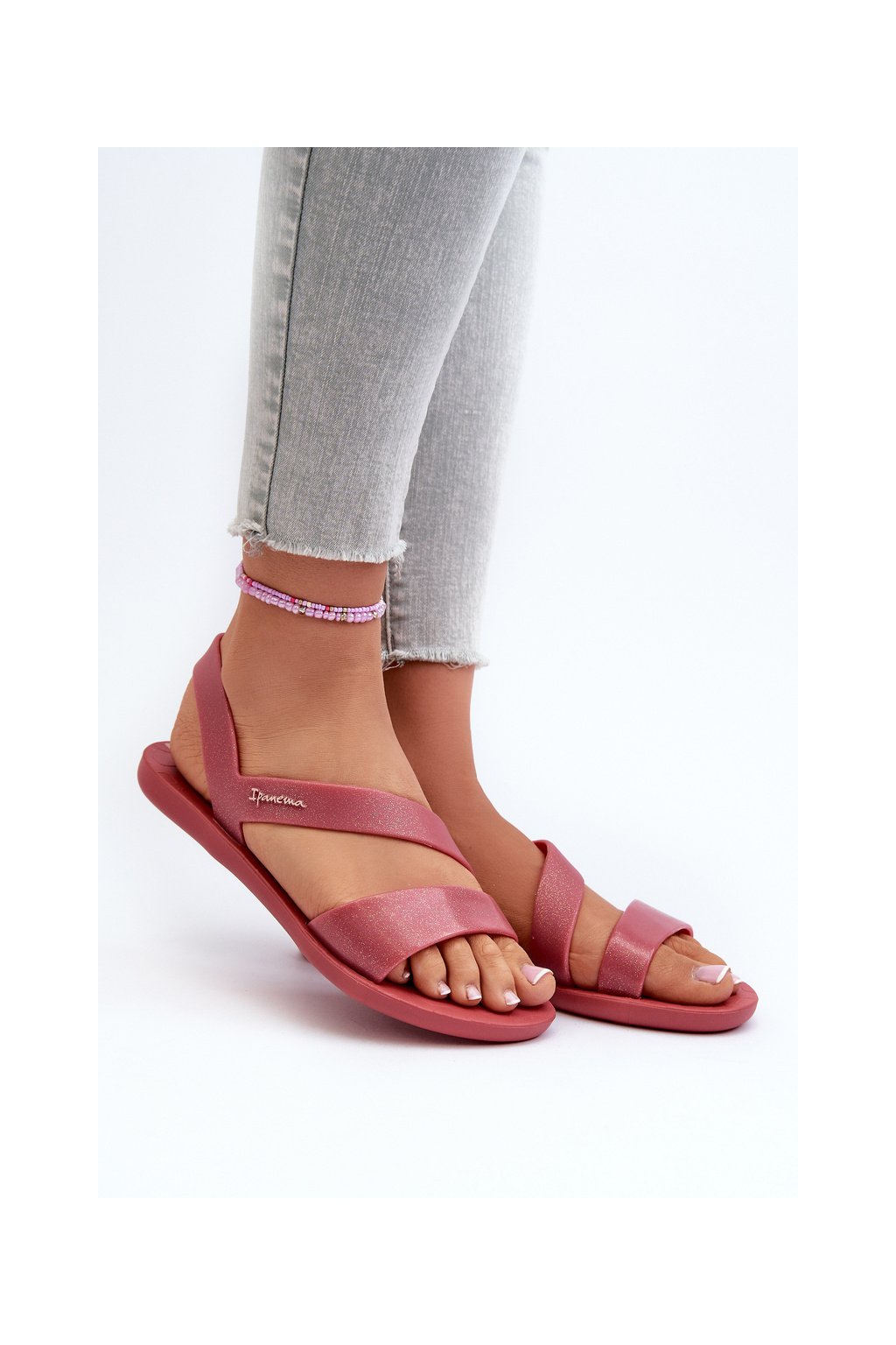 Ružové dámske sandále z gumy Ipanema na rovnej podrážke, kód produktu 82429 RED/PEARLY