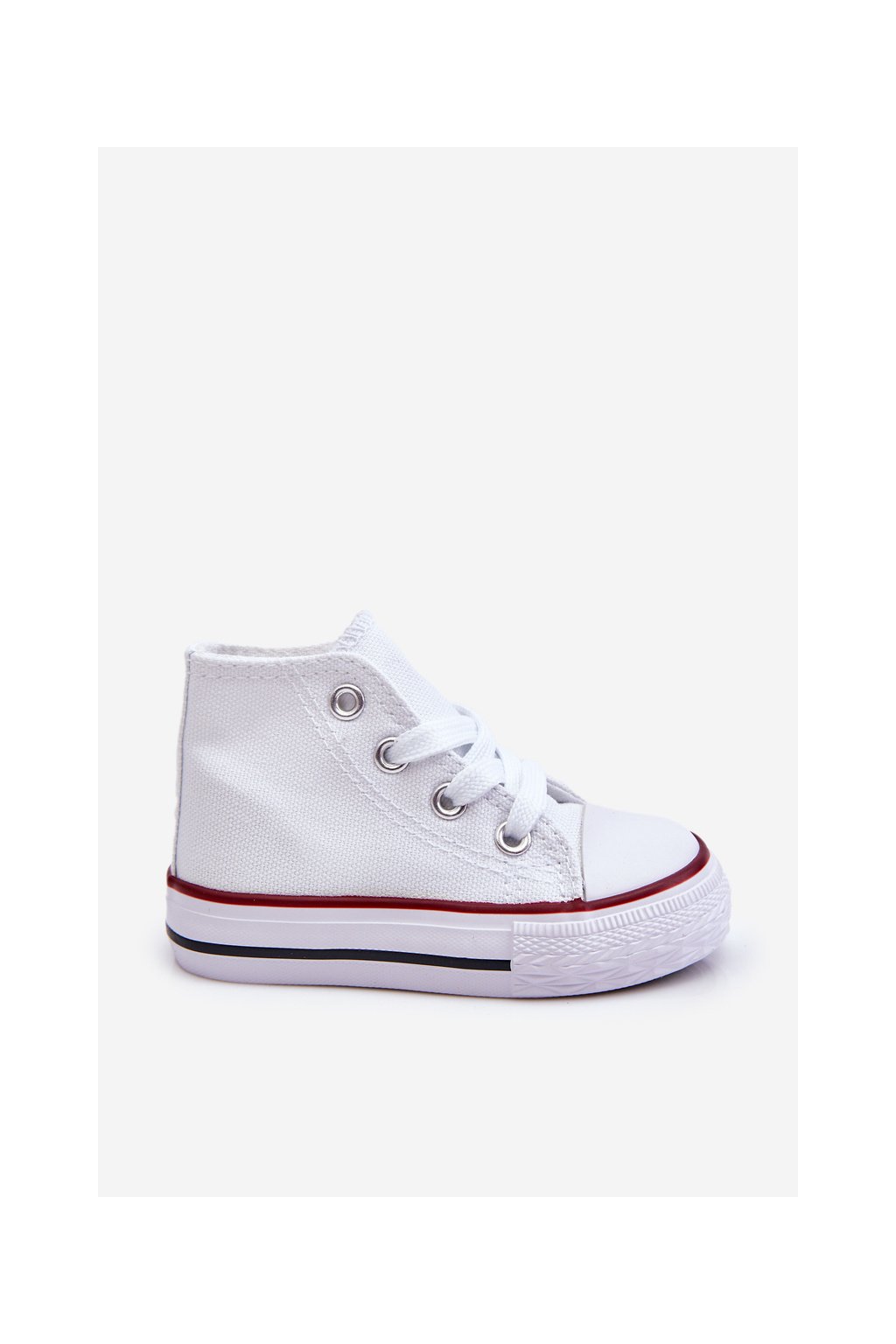 Biele dámske detské tenisky z textílie, šnúrovanie, rovná podrážka, kód produktu 845-B/80090-B WHT