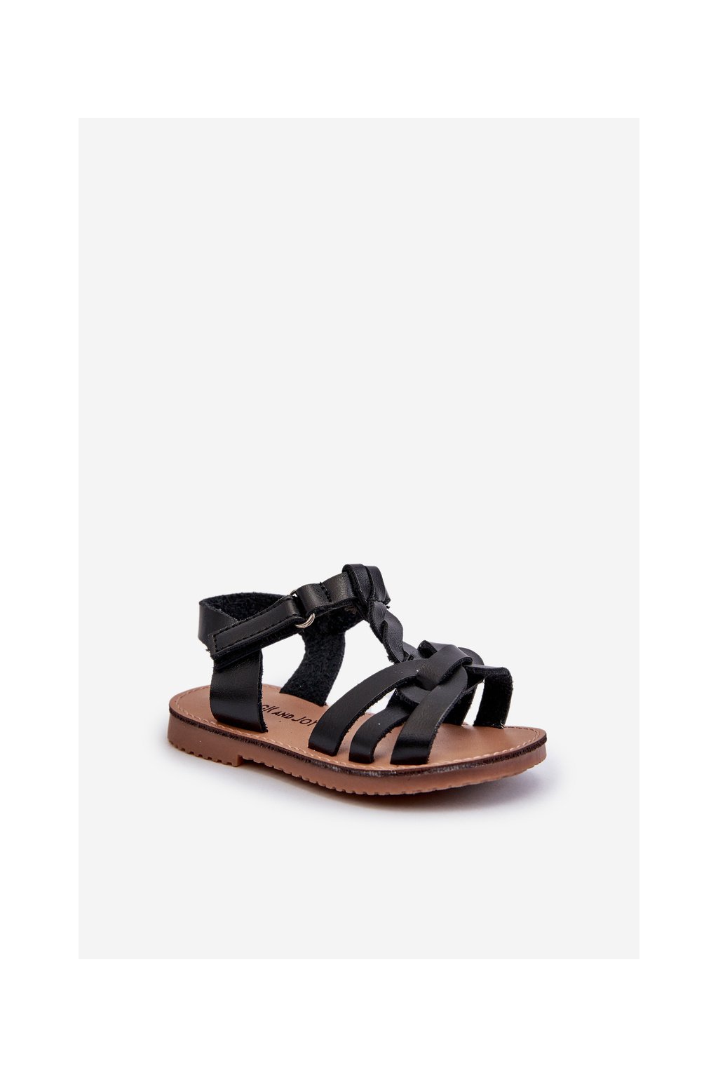 Čierne detské sandále s rovnou podrážkou z eko kože, zapínanie na suchý zips, kód produktu 306-1A BLACK