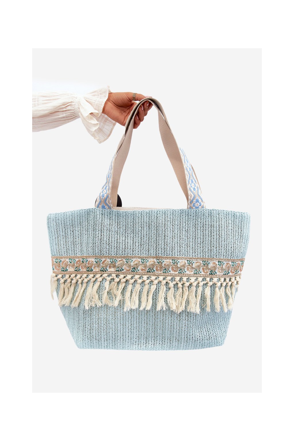 Modrá dámska plážová taška z plátenného syntetického materiálu, vhodná na formát A4, kód produktu MA011 BLUE