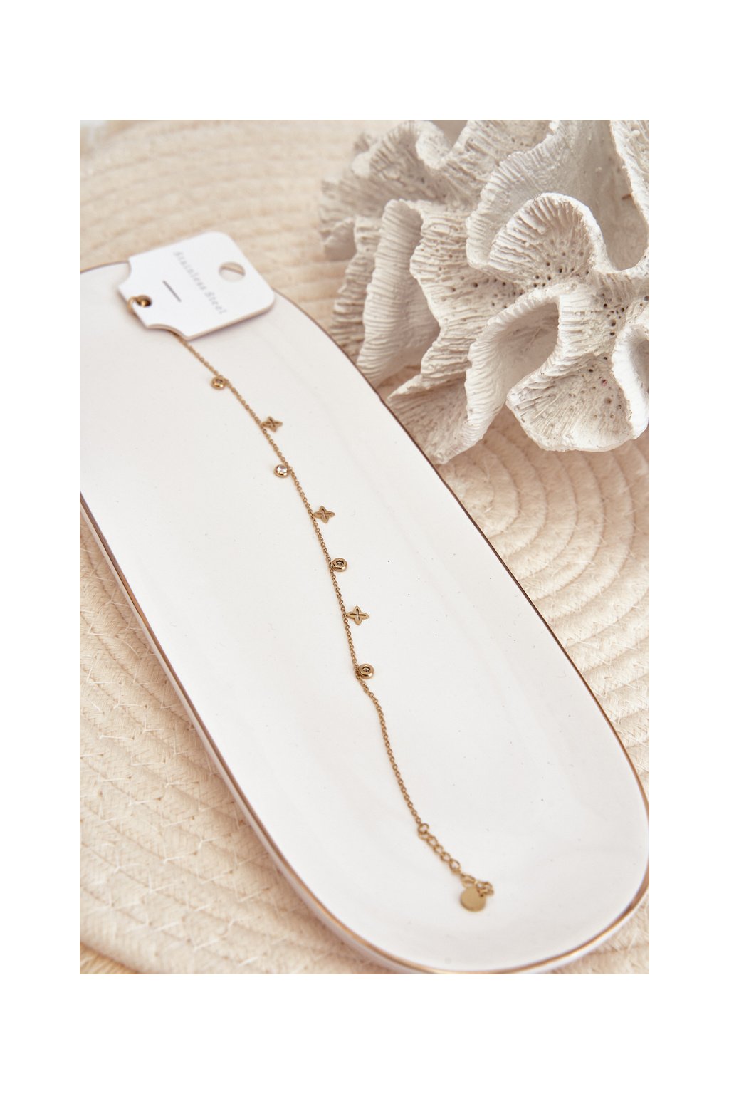 Dámsky zlatý náramok na nohu z nerezovej ocele, nastaviteľný, kód produktu JL-217 GOLD