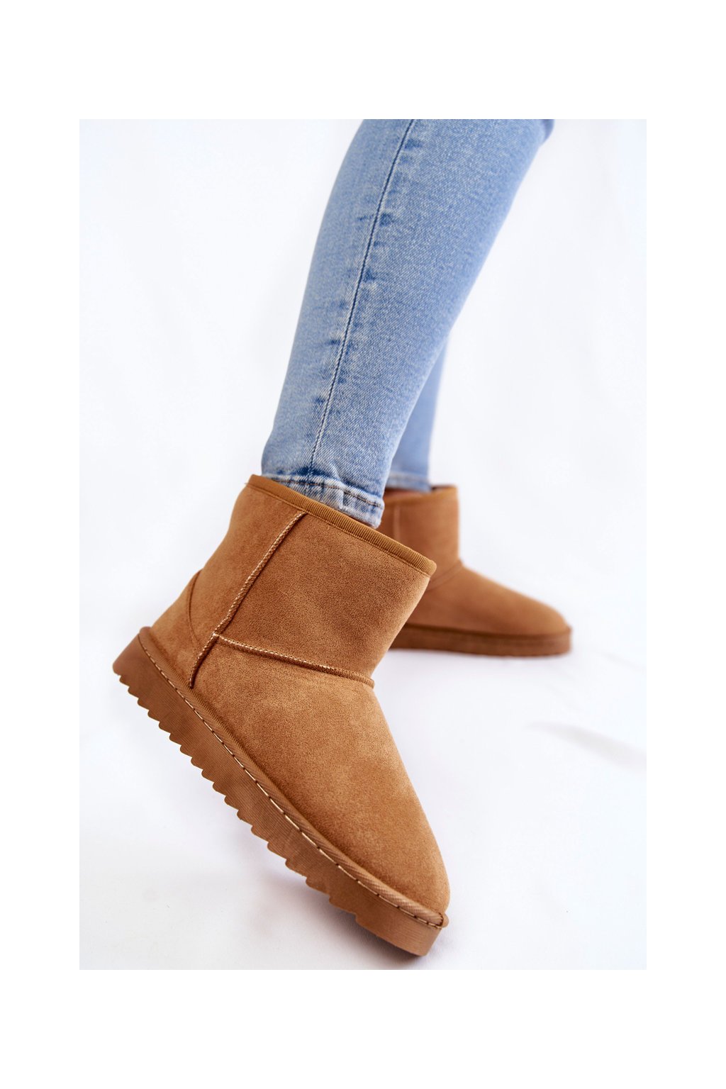 Dámske hnedé eko semišové snehule s hrubou podrážkou a zateplenou podšívkou, kód produktu 20213-4B KHAKI