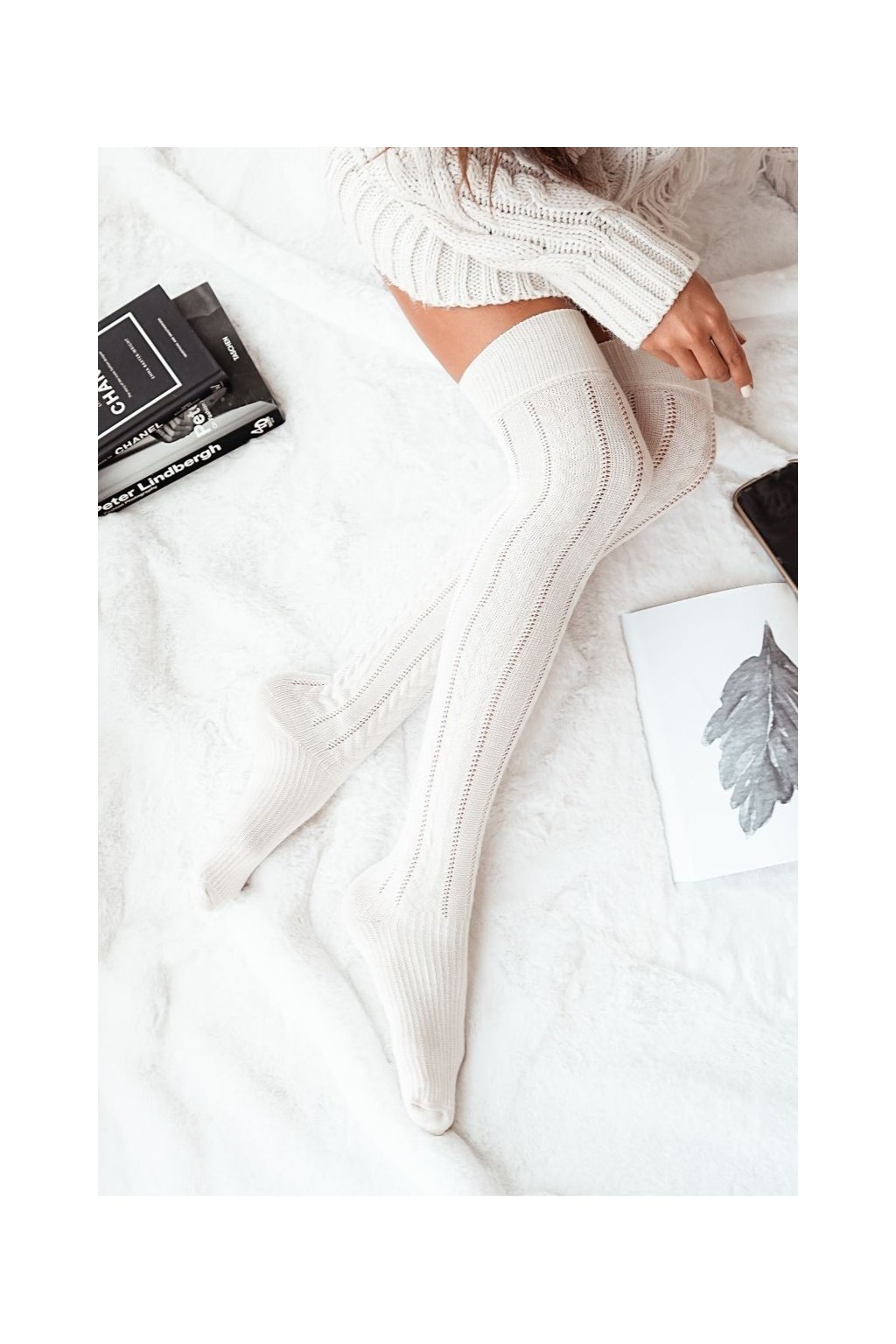 Biele dámske podkolienky z bavlny s elastanom, kód produktu SK.34829