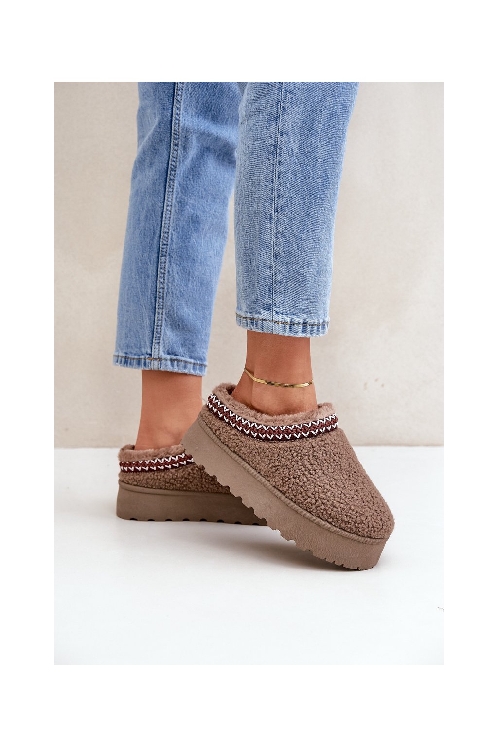 Hnedé dámske snehule s hrubou platformou a kožušinkou, kód produktu VL244P KHAKI