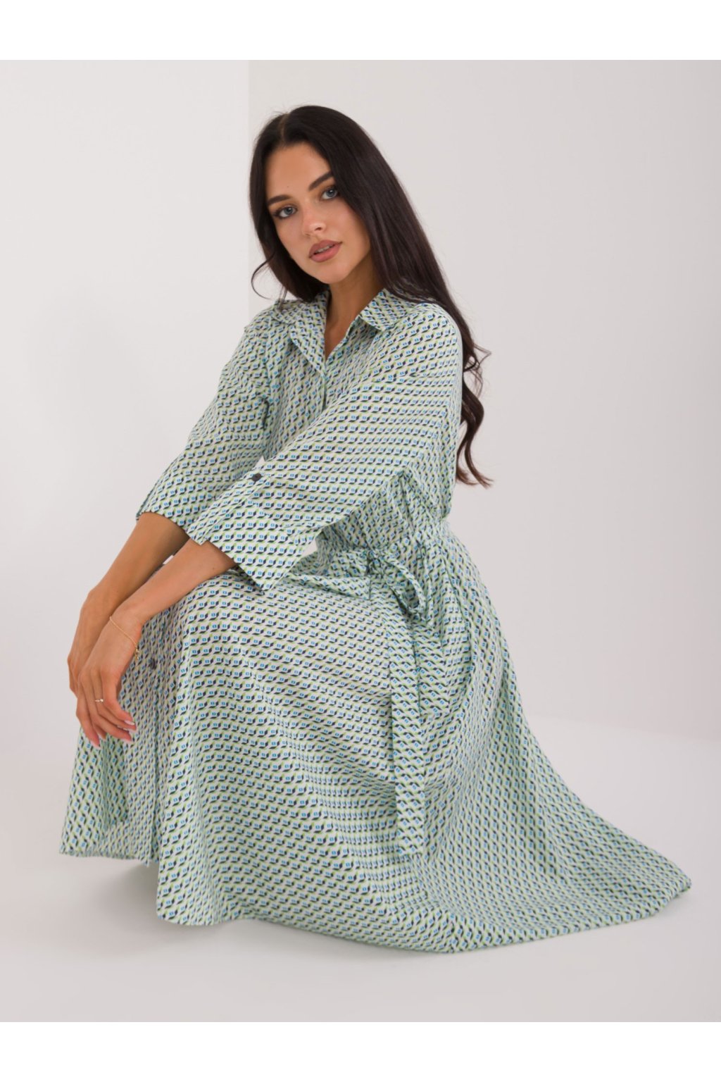 Dámske bielo-zelene šaty košeľové kód produktu LK-SK-509673.13