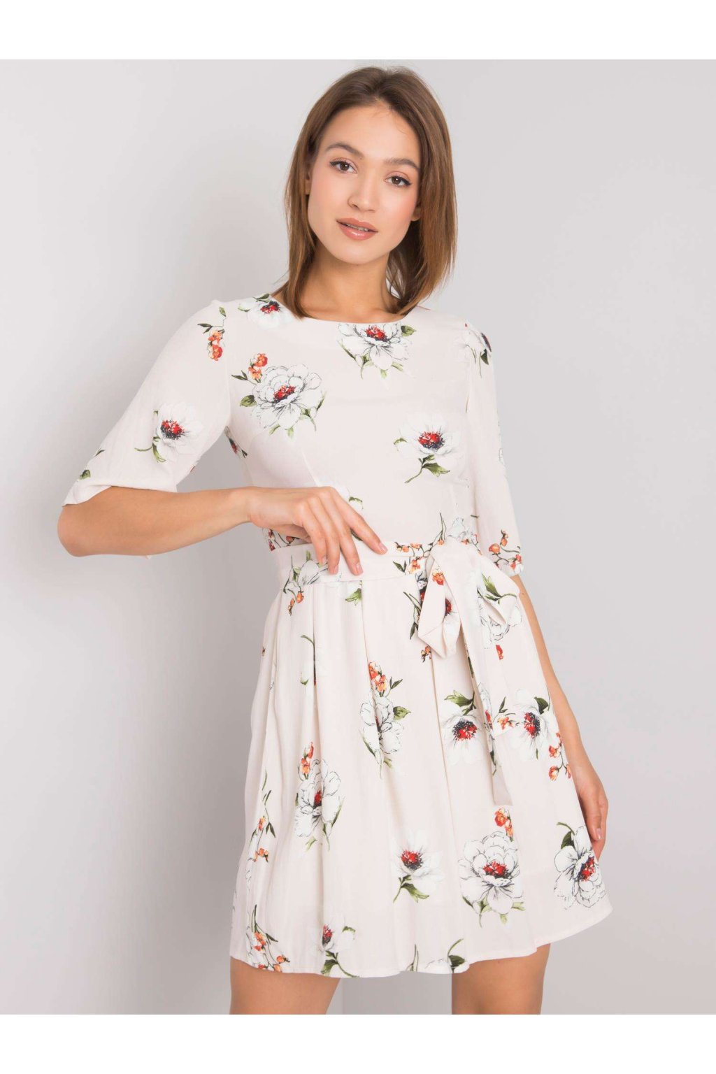 Dámske svetlo-béžove šaty s podtlačeným vzorom kód produktu LK-SK-507547.16P