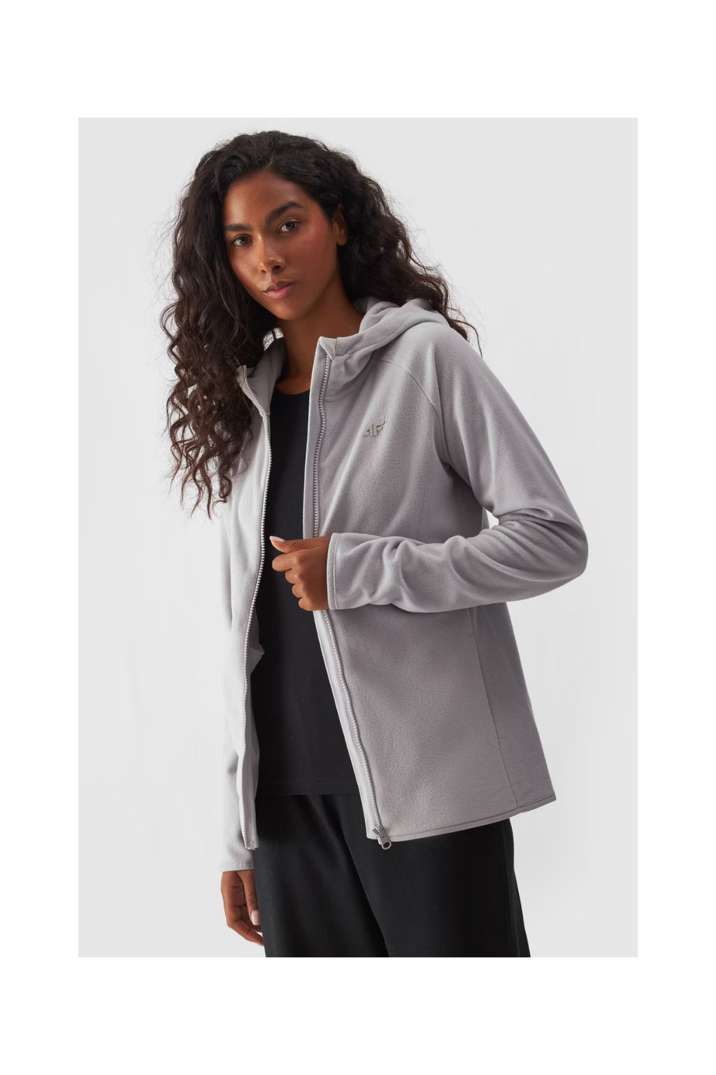 Šedá dámska mikina s kapucňou Polar 4F s technológiou 4FWarm, zips YKK, kód produktu F291-25S