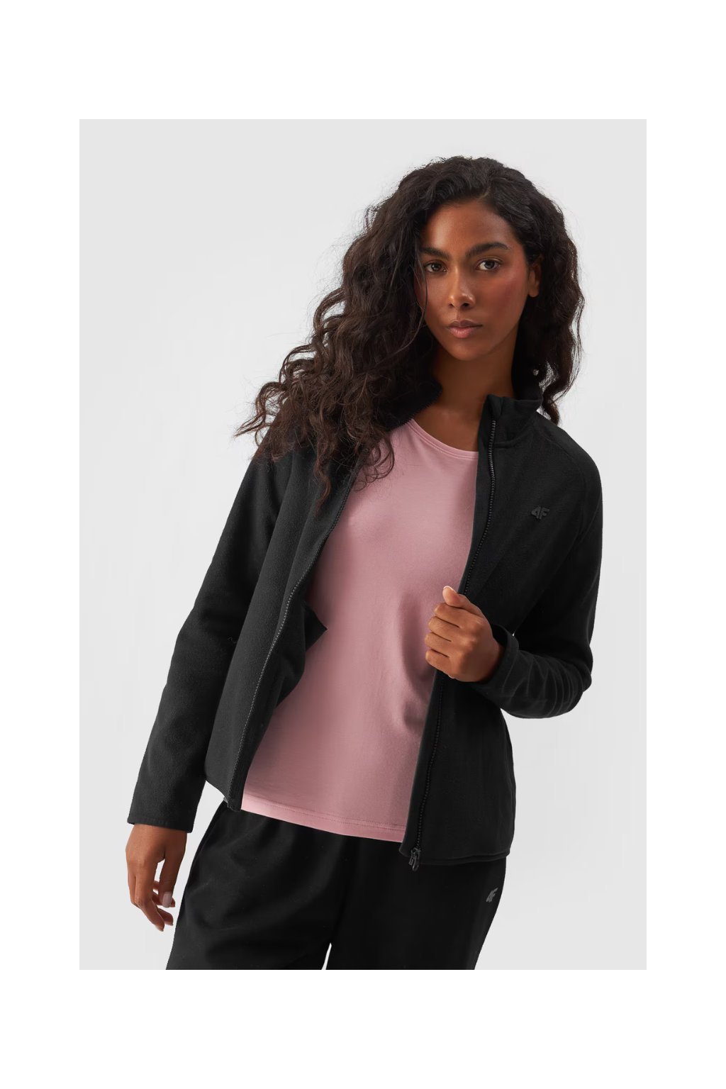 Dámsky čierny fleecový pulóver 4F s kapucňou a zipsom, kód produktu F294-20S