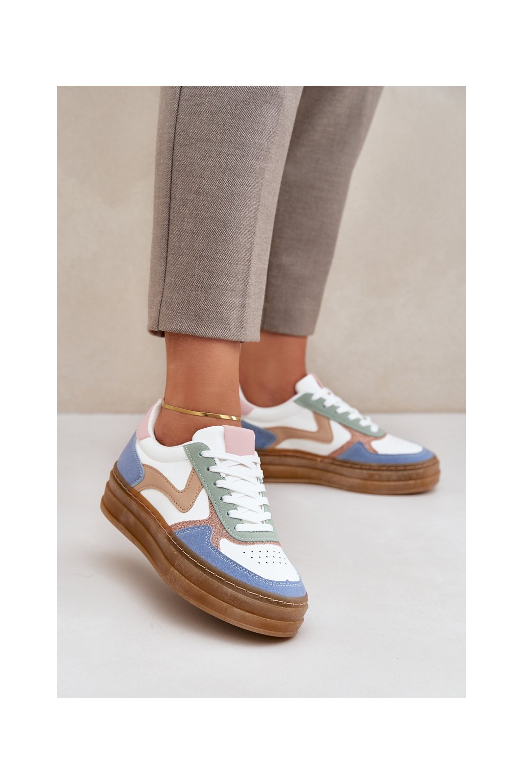 Modré dámske tenisky z ekokože na rovnej podrážke, šnúrovanie, kód produktu 6486 BLUE