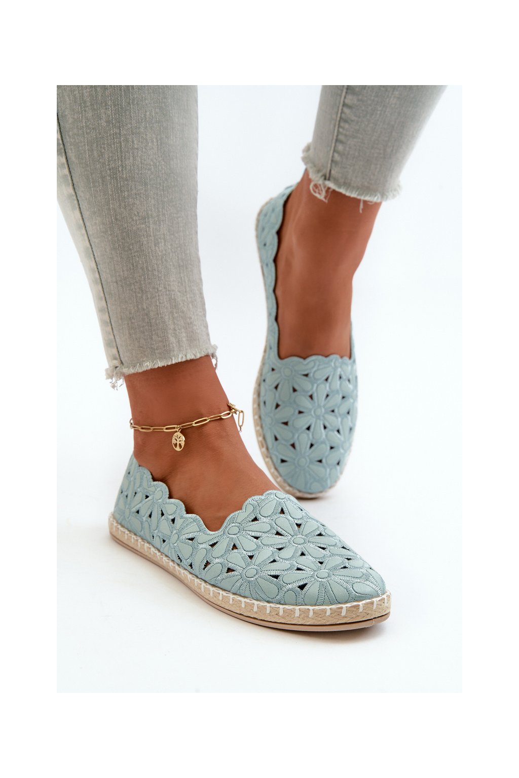 Dámske modré textilné baleríny s kvetinovým vzorom, kód produktu 20TX02-2417 BLUE